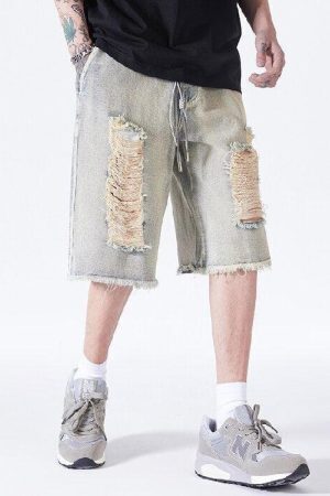 Distressed Light Wash Denim Shorts