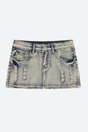 Distressed Low Rise Mini Skirt