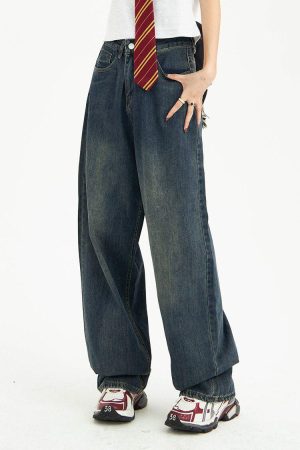 Distressed Pockets Wide Leg Baggy Jeans