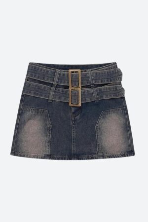 Double Belted Denim Mini Skort