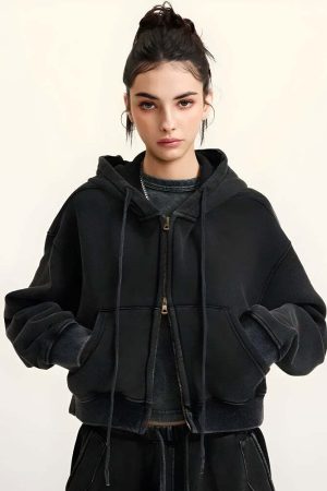 Double Zip-Up Cropped Hoodie