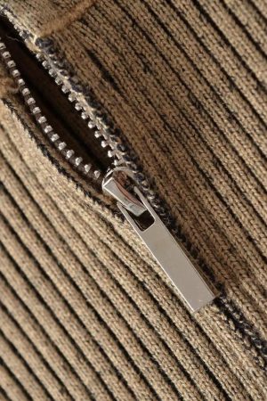 Double Zip-Up Distressed Corduroy Cardigan