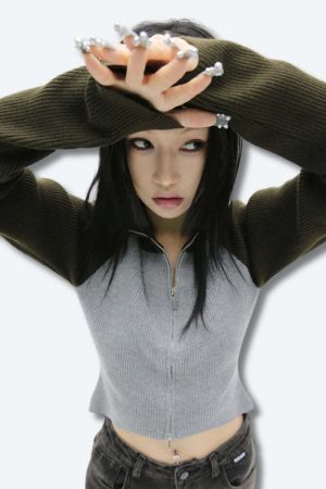 Double Zip-Up Ribbed Cardigan