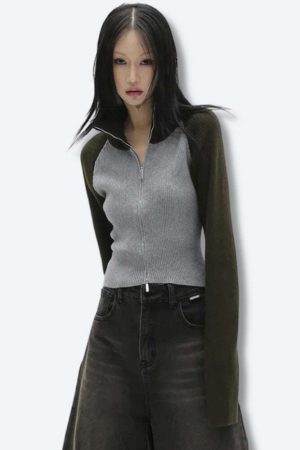 Double Zip-Up Ribbed Cardigan