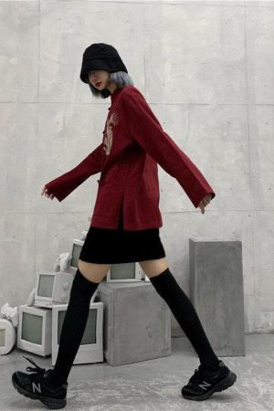 Dragon Embroidery Mandarin Collar Shirt