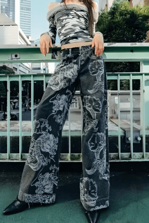 Dragon Printed Jeans