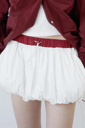 Drawstring Bubble Mini Skirt