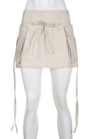 Drawstring Cargo Mini Skirt