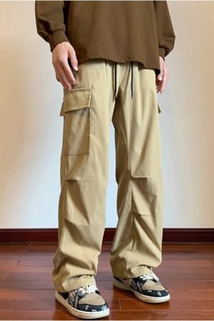 Drawstring Cargo Parachute Pants