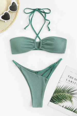 Drawstring Halter Tie Bikini Set
