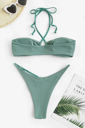 Drawstring Halter Tie Bikini Set