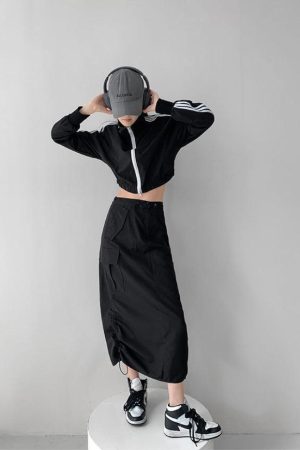 Drawstring Parachute Midi Skirt