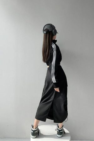 Drawstring Parachute Midi Skirt