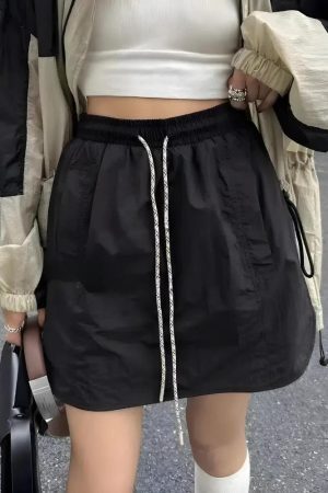 Drawstring Parachute Mini Skirt