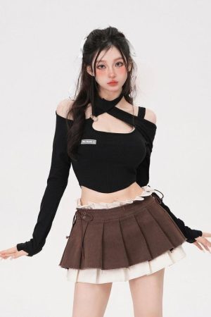 Drawstring Pleated Mini Skirt