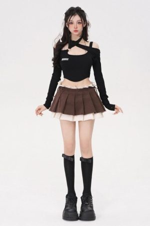 Drawstring Pleated Mini Skirt