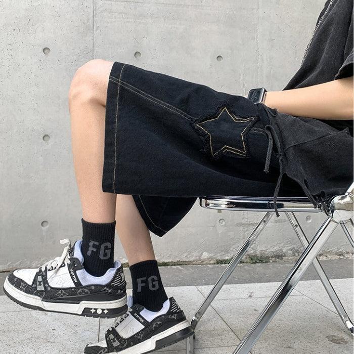 Drawstring Star Embroidered Shorts Drawstring Star Embroidered Shorts