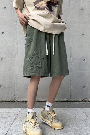 Drawstring Star Embroidered Shorts