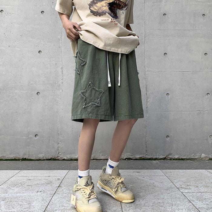 Drawstring Star Embroidered Shorts Drawstring Star Embroidered Shorts