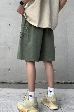 Drawstring Star Embroidered Shorts