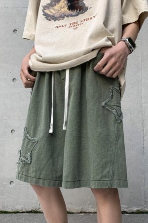 Drawstring Star Embroidered Shorts