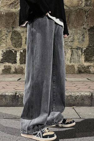 Drawstring Straight Leg Baggy Jeans