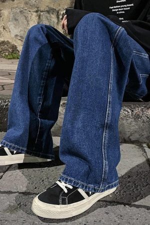 Drawstring Straight Leg Baggy Jeans