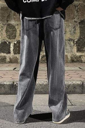 Drawstring Straight Leg Baggy Jeans