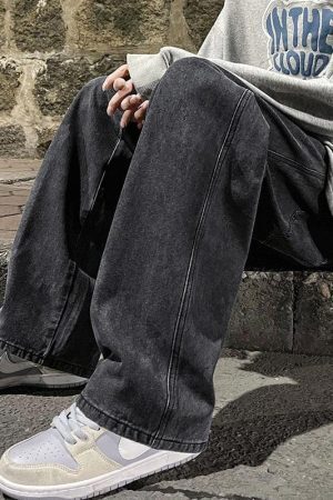 Drawstring Straight Leg Baggy Jeans