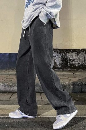 Drawstring Straight Leg Baggy Jeans