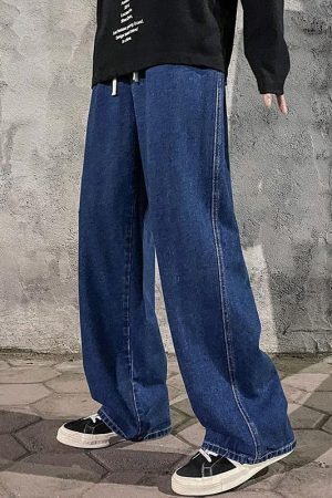 Drawstring Straight Leg Baggy Jeans