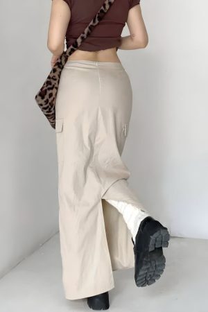 Drawstring Waist Parachute Maxi Skirt