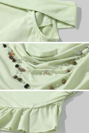 DreamyNerd Asymmetric Off-Shoulder Top with Beaded Back Chain