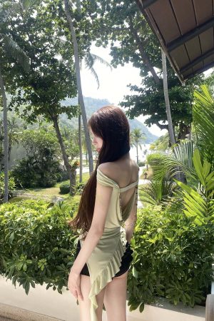 DreamyNerd Asymmetric Off-Shoulder Top with Beaded Back Chain