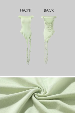 DreamyNerd Asymmetric Off-Shoulder Top with Beaded Back Chain