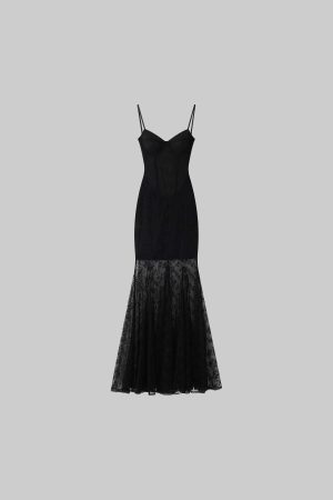 DreamyNerd Black Lace Fishtail Slip Dress