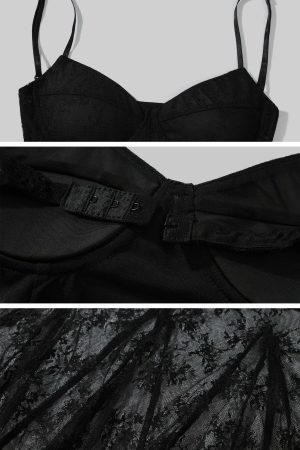 DreamyNerd Black Lace Fishtail Slip Dress