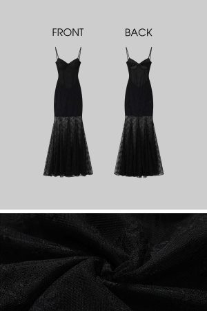 DreamyNerd Black Lace Fishtail Slip Dress