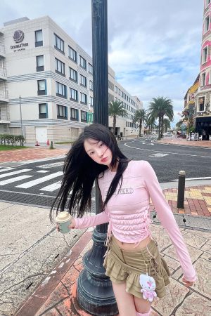 DreamyNerd Blush Lace Up Tee