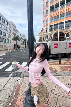 DreamyNerd Blush Lace Up Tee