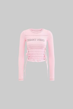 DreamyNerd Blush Lace Up Tee