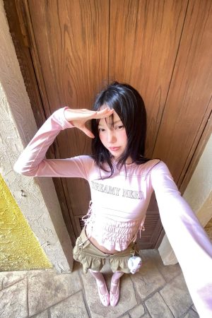 DreamyNerd Blush Lace Up Tee