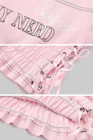 DreamyNerd Blush Lace Up Tee