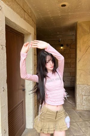 DreamyNerd Blush Lace Up Tee