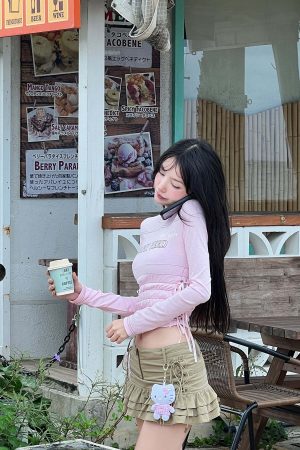 DreamyNerd Blush Lace Up Tee