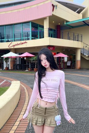 DreamyNerd Blush Lace Up Tee