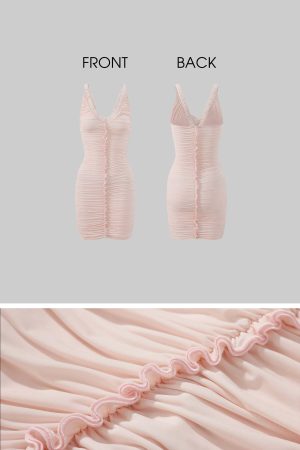 DreamyNerd Blush Ruffle Ruched Mini Dress