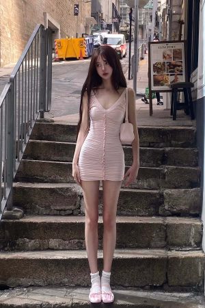 DreamyNerd Blush Ruffle Ruched Mini Dress