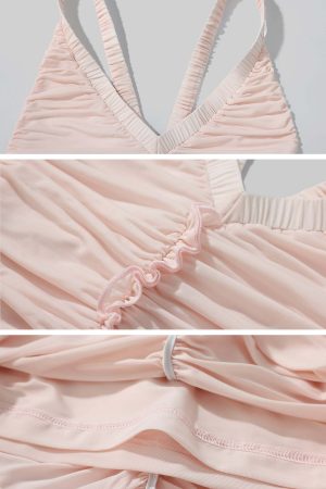 DreamyNerd Blush Ruffle Ruched Mini Dress