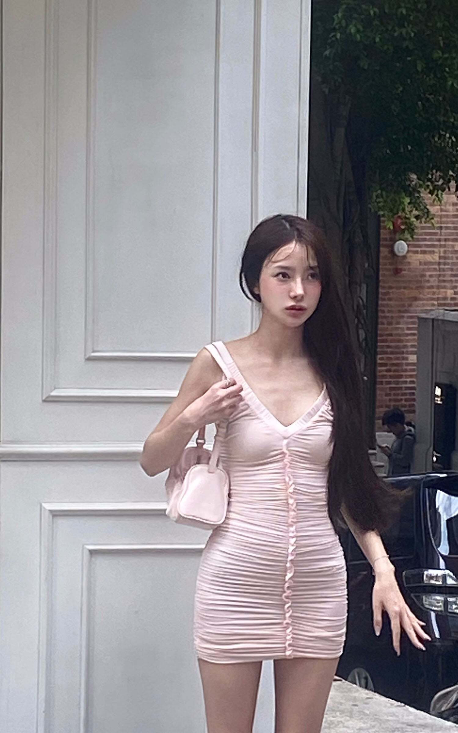 DreamyNerd Blush Ruffle Ruched Mini Dress DreamyNerd Blush Ruffle Ruched Mini Dress